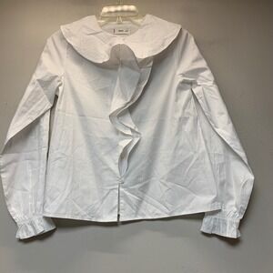 MNG Mango Button Down Shirt Girls 12 White New Ruffle Peter Pan Collar 152cm
